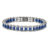 Blue And Silver Stainless Steel Biker Chain Bracelet